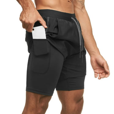 HAODIAN Mens Compression Shorts Running Training 2 in 1 Joggers Shorts with Phone Pocket 